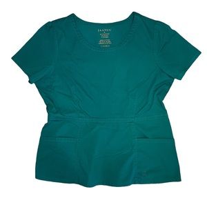 Jaanuu 2 Pocket Green Side Zip Peplum Scrub Top